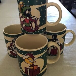 Tweety, Bugs Bunny, Marvin the Martian and Michigan J Frog (4) Christmas Mugs